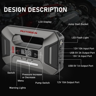 UTOGEN Portable Car Jump Starter with Air Compressor