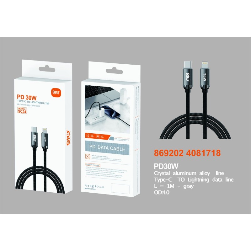 SIO SC24 CABLE TYPE-C A LIGHTNING 1M PD 30W