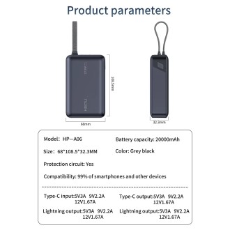 HEPU HP-A06 Power Bank 20000MAH 22.5W QC3.0
