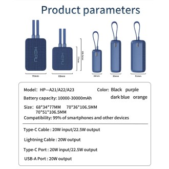 HEPU HP-A022 Power Bank 20000MAH 22.5W QC3.0