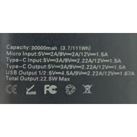 30000 mah POWER BANK USB LED 22.5W