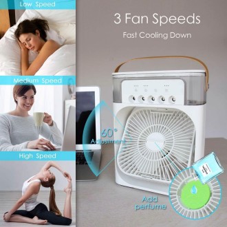 Ventilador USB-C mini, de mesa, nebulizador de agua y difusor de aromas