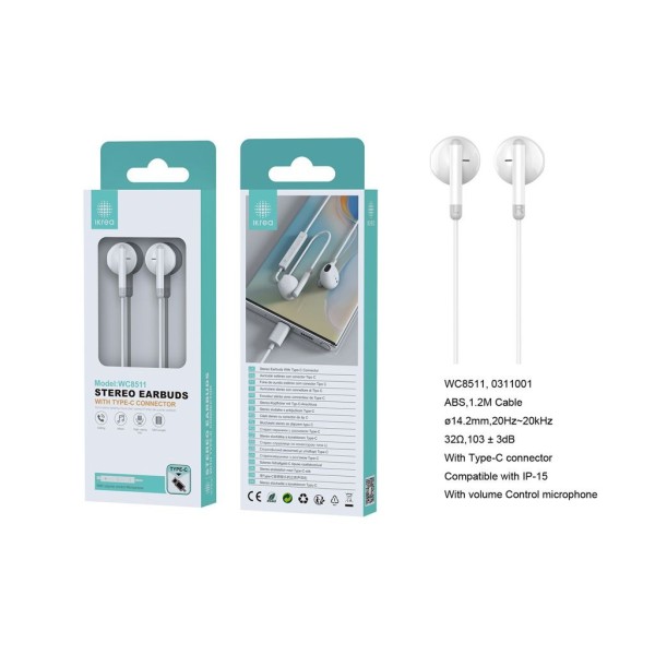 AURICULARES STEREO CON CONECTOR TYPE-C 1.2M