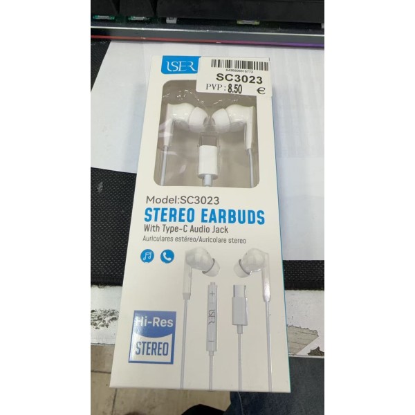 AURICULARES STEREO CON CONECTOR TYPE-C 1.2M