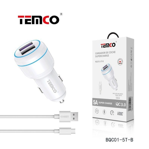 PACK CARGADOR COCHE 2USB 5A + YIPO-C 5A 1M QBC01-5T-B