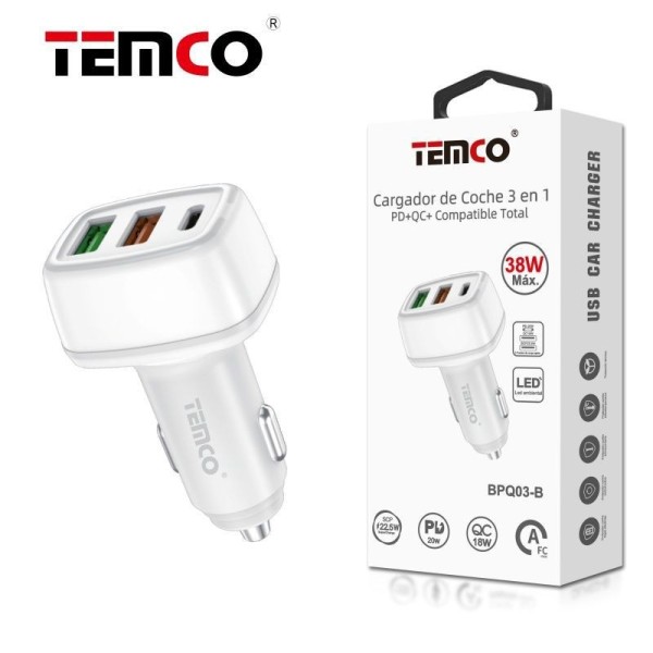 CARGADOR DE COCHE 3EN1 PD+QC+COMPATIBLE TOTAL