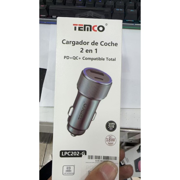 CARGADOR COCHE pd+qc+compatible total 30w 18w lpc202