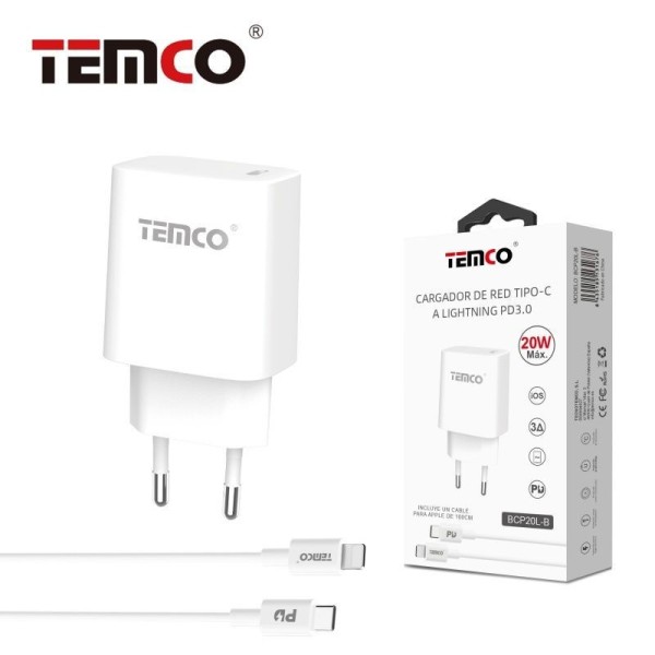 pack cargador usb-c pd20w+lightning 3a 1m