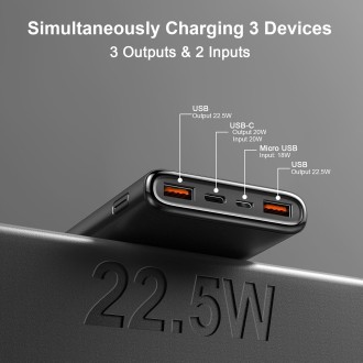 Coucur Power Bank, Bateria Externa Carga Rapida 10000mAh 37Wh