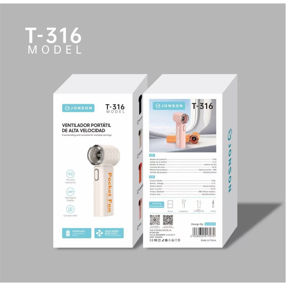 T-316 4000MAH VENTILADOR DE MANO