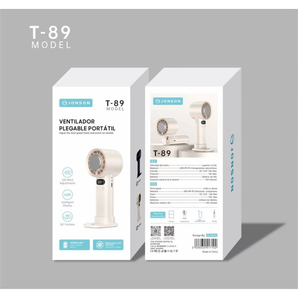 T-89 4000MAH VNTILADOR PORTATIL DE MANO Y MESA