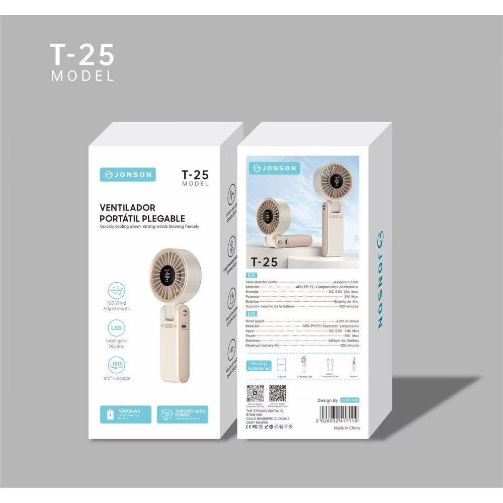 T-25 3000MAH VENTILADOR PORTATIL DE MANO Y MESA