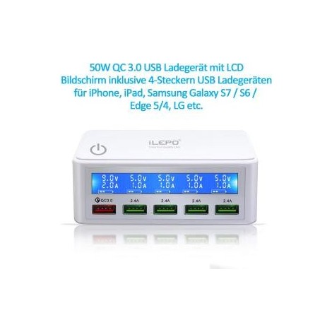 iLEPO Cargador Quick Charger 3.0 50W/10A