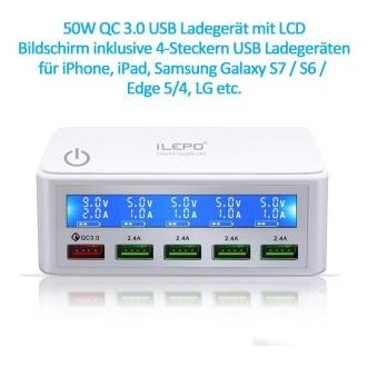 iLEPO Cargador Quick Charger 3.0 50W/10A