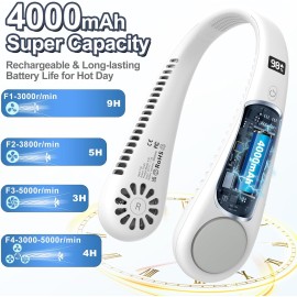 COZII Ventilador de Cuello Portátil Sin Aspas, 4000mAh A16