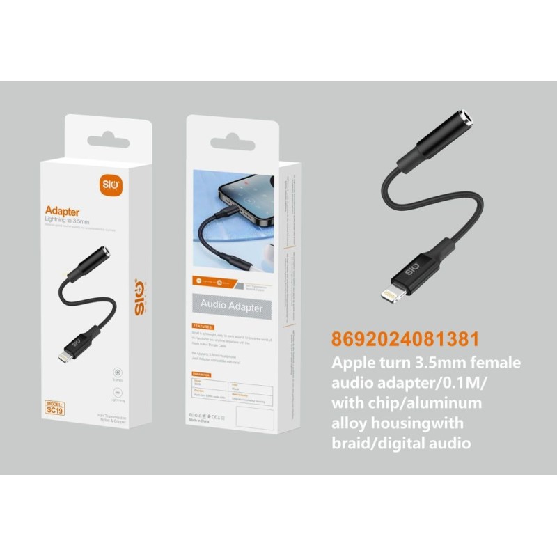 SIO SC19 LIGHTNING - JACK 3.5MM/0.1M